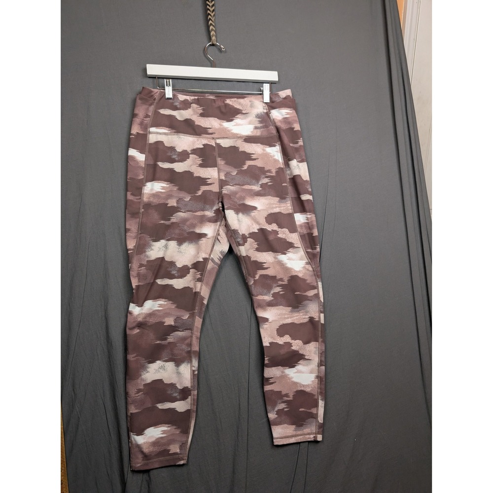 Reebok Womens XL Camo High Rise Leggings Brown Pink Abstract Print 3216